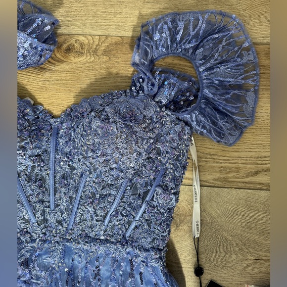 Periwinkle Sherri Hill Ruffle Sleeve Sequin Lace Dress - Picture 10 of 17